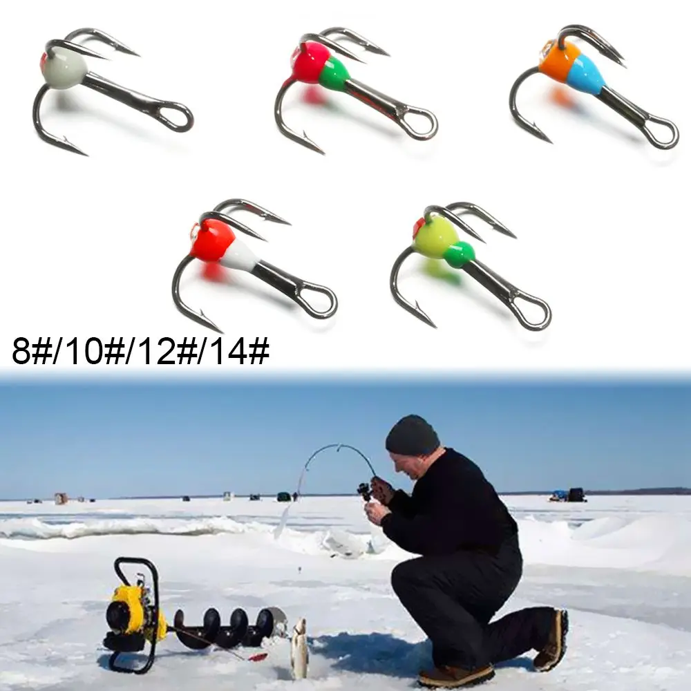 5pcs Hot 8# 10# 12# 14# Sinking Bait Three-jaw Hook Tackle Tools Ice Fishing Hooks Carbon Steel