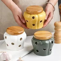 Hollow Openwork Ceramic Garlic Storage Jar with Lid Pumpkin shape Garlic Head Ginger Chili Pepper Storage Jars Candle Lampshade 2