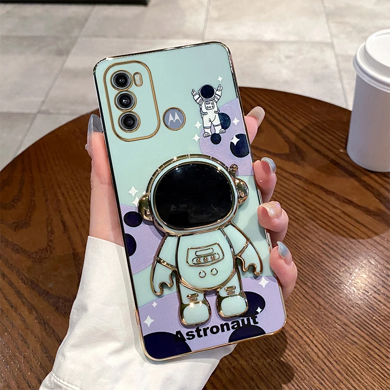 Cute Astronaut Plating Phone Holder Case - Stylish Protective Cover