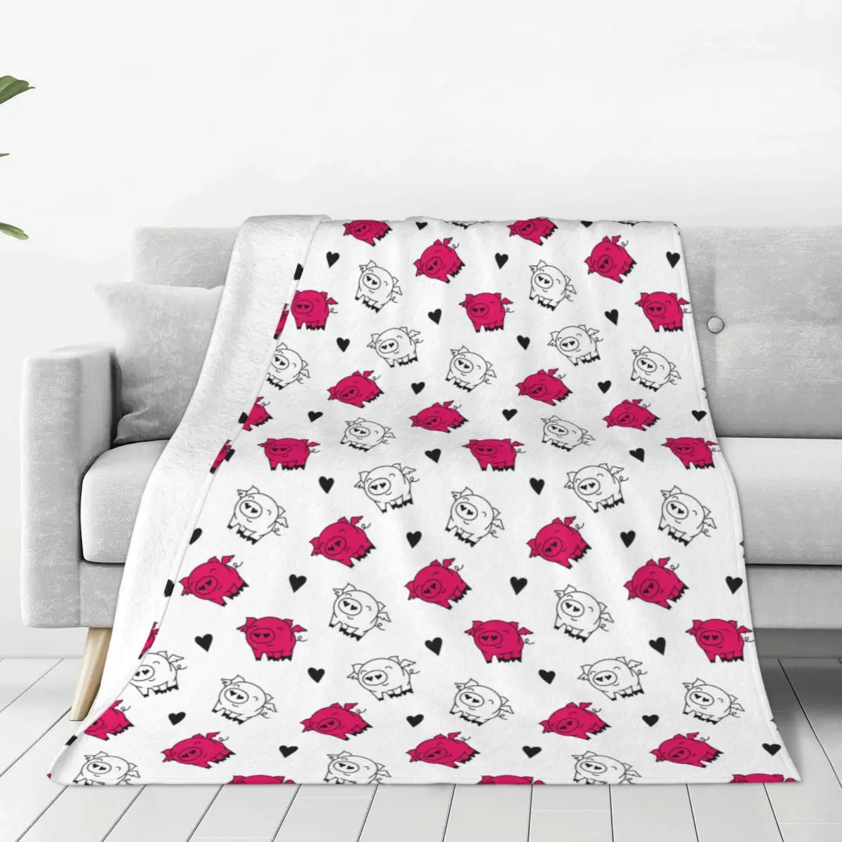 

Cartoon Cute Pig Animal Blanket Flannel Spring/Autumn Multi-function Lightweight Thin Throw Blanket for Bedding Office Rug Piece