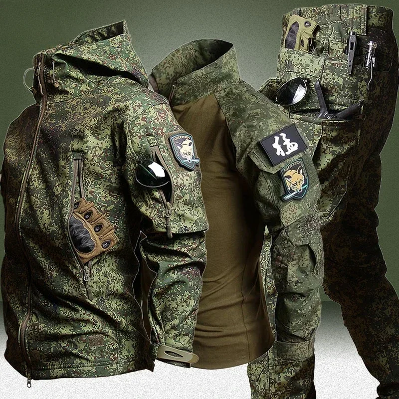 Set entraînement camouflage RU - Tenue pêche respirante automne avec t-shirt et pantalon cargo pratique