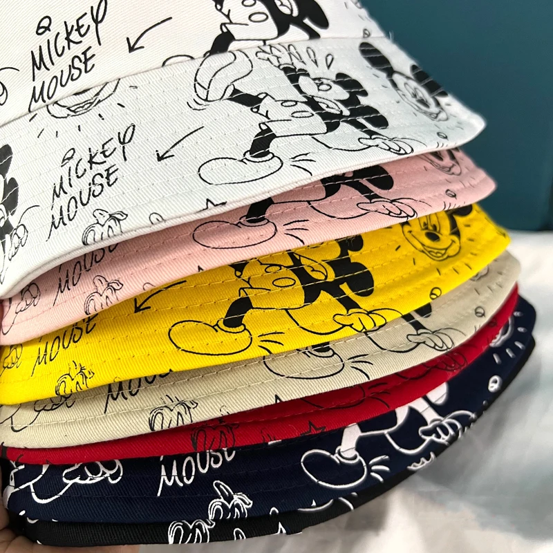 Disney Waflera Mickey Mouse Bucket Cap Autumn Cartoon Fisherman Hats Double-sided Printing Cotton Cap Birthday For Kids Gifts 2