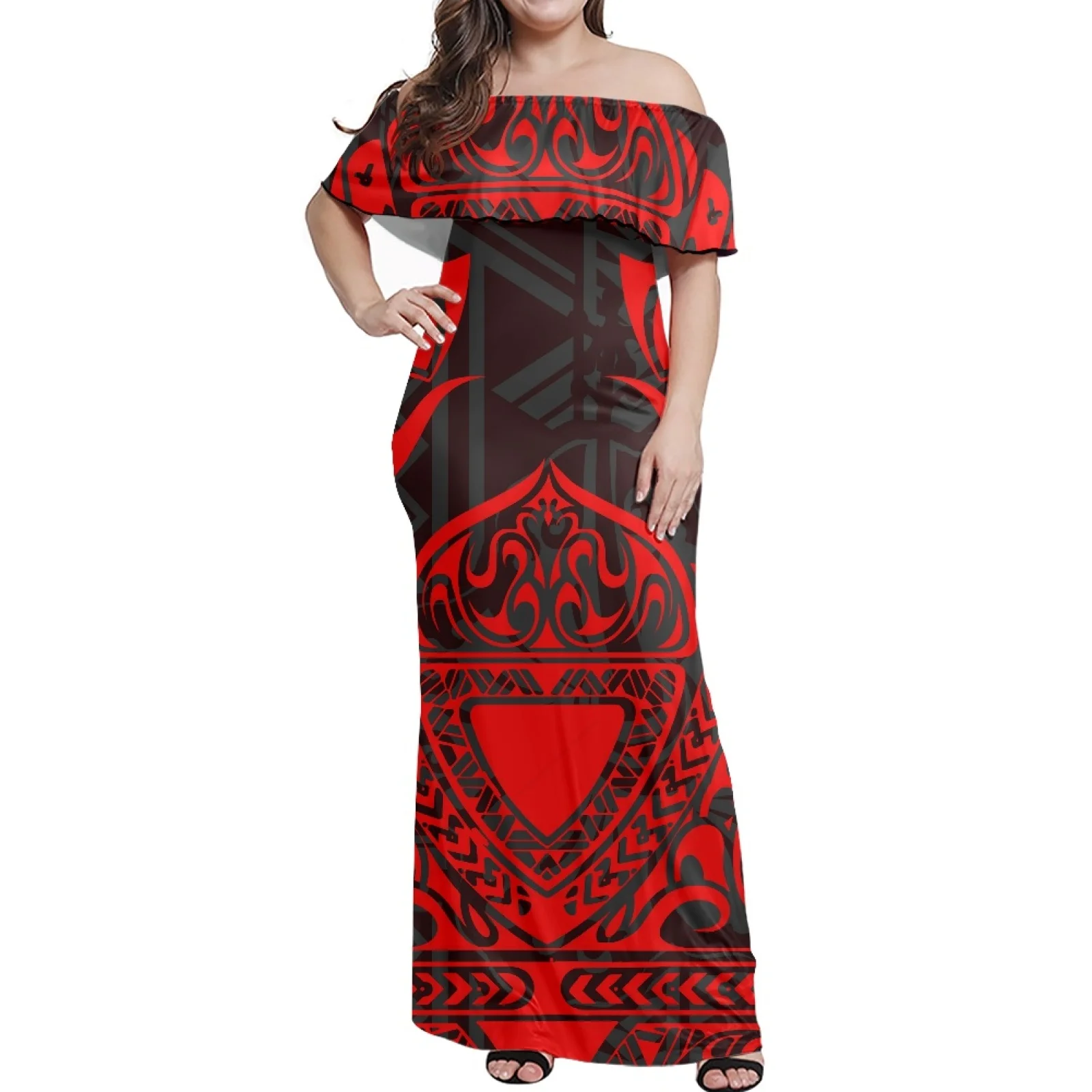 

Luxury Polynesian Tribal Tunic Dress, Totem Tattoo, Fiji Prints, High Quality, Sexy Fashion, Slim Lady, Big Size, Art, Vintage