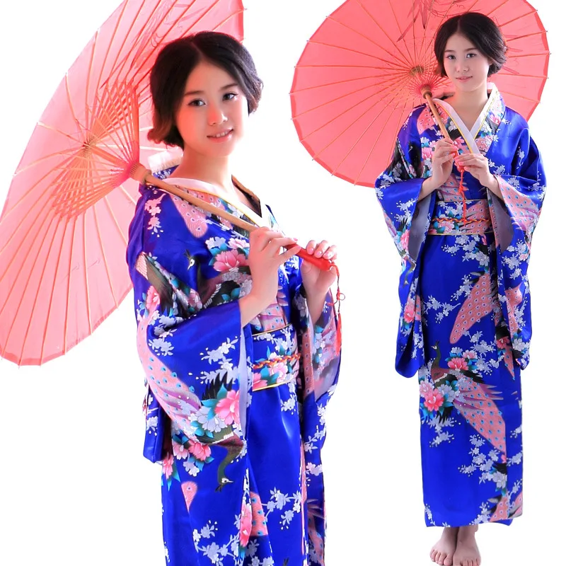 Peacock Japanese Traditional Costume Woman Silk Kimono Yukata Evening Dress Cosplay Kimono Japones Haori Mujeres Quimono 89