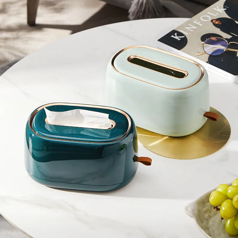 Light Luxury Desktop Tissue Box Holder with Spring Wall-mounted Tissue Box Cover Paper Towel Dispenser Bathroom Tissue Organizer 5