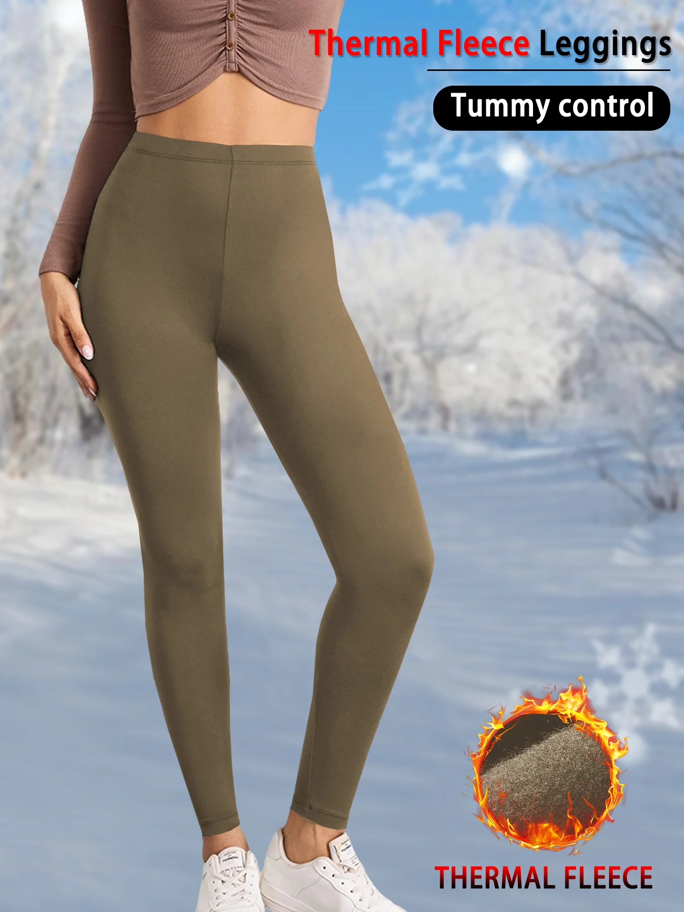Damen-Thermo-Leggings mit Fleecefutter. Superweiches Design mit hohem Bund, perfekt für Yoga, Laufen und Aktivitäten bei kaltem Wetter. – Detail 7