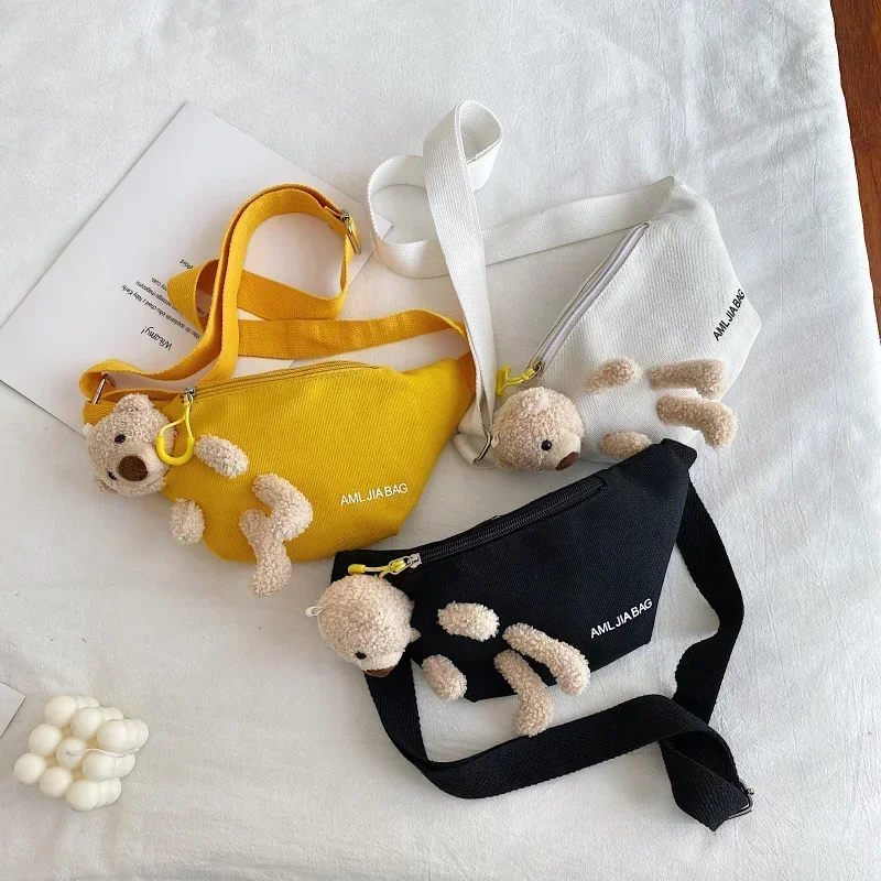 Kids New Fashion Canvas Waist Bags Letter Bear Large Capacity Designer Crossbody Belt Bags Banana Hip Money Pouch Chest Bags 6