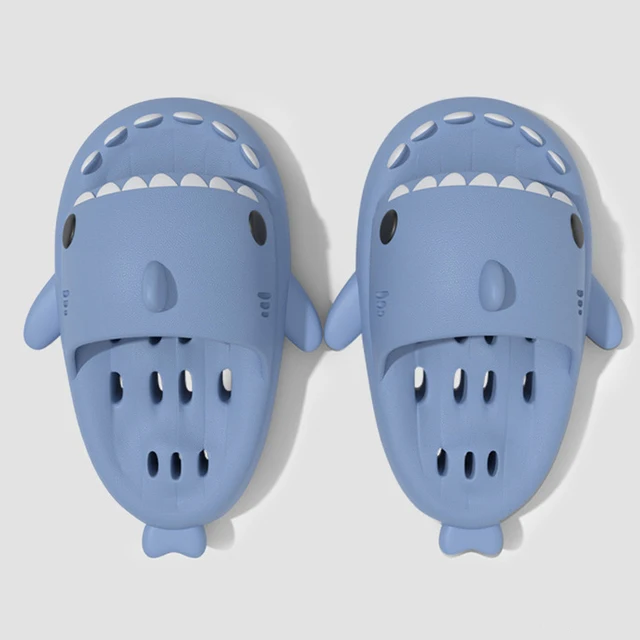 Women Thick Platform Slippers Summer Soft Sole EVA House Bathroom Anti-Slip Sandals Girls Cartoon Shark-Shaped Sole Beach Slides 