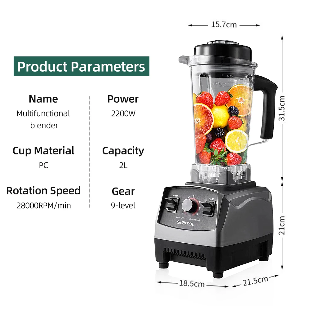 Multifunctional Ice Crusher, Smoothie Blender, High Power Blender, 2L Large  Capacity Commercial Blender Milkshake Maker