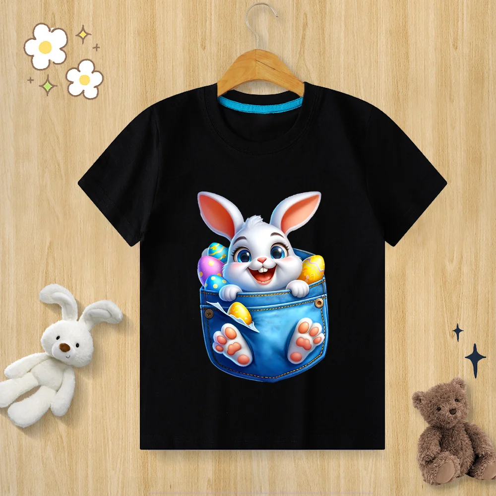 Children’s Pure Cotton T-shirt Happy Easter Bunny Egg Print T-shirt  O-neck Short Sleeve Kids Clothes Boys Clothes Girls Clothes 3