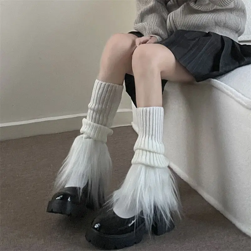 Hand Spliced Woolen Sock Sleeves Knitted Warm and Spicy Girl Millennial Style Y2K Subculture Sock Sleeves Leg Protectors