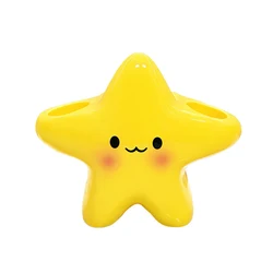 Star - Shaped Freestanding Toothbrush Holder with Adorable Face Design, Space - Saving Bathroom Organizer (Yellow - 1PCS)