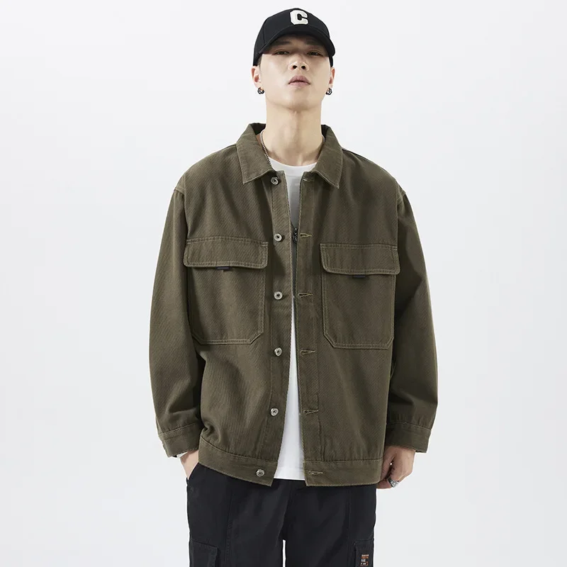 

Autumn Casual Workwear Jacket Men's Trendy Spring and Autumn Men's Lapel Denim Jacket plus Size Trend Men's Upperwear