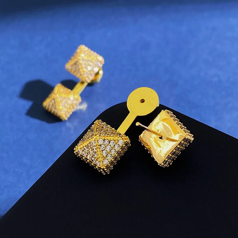 European and American personality square hip-hop punk three-dimensional geometric cone rivet earrings