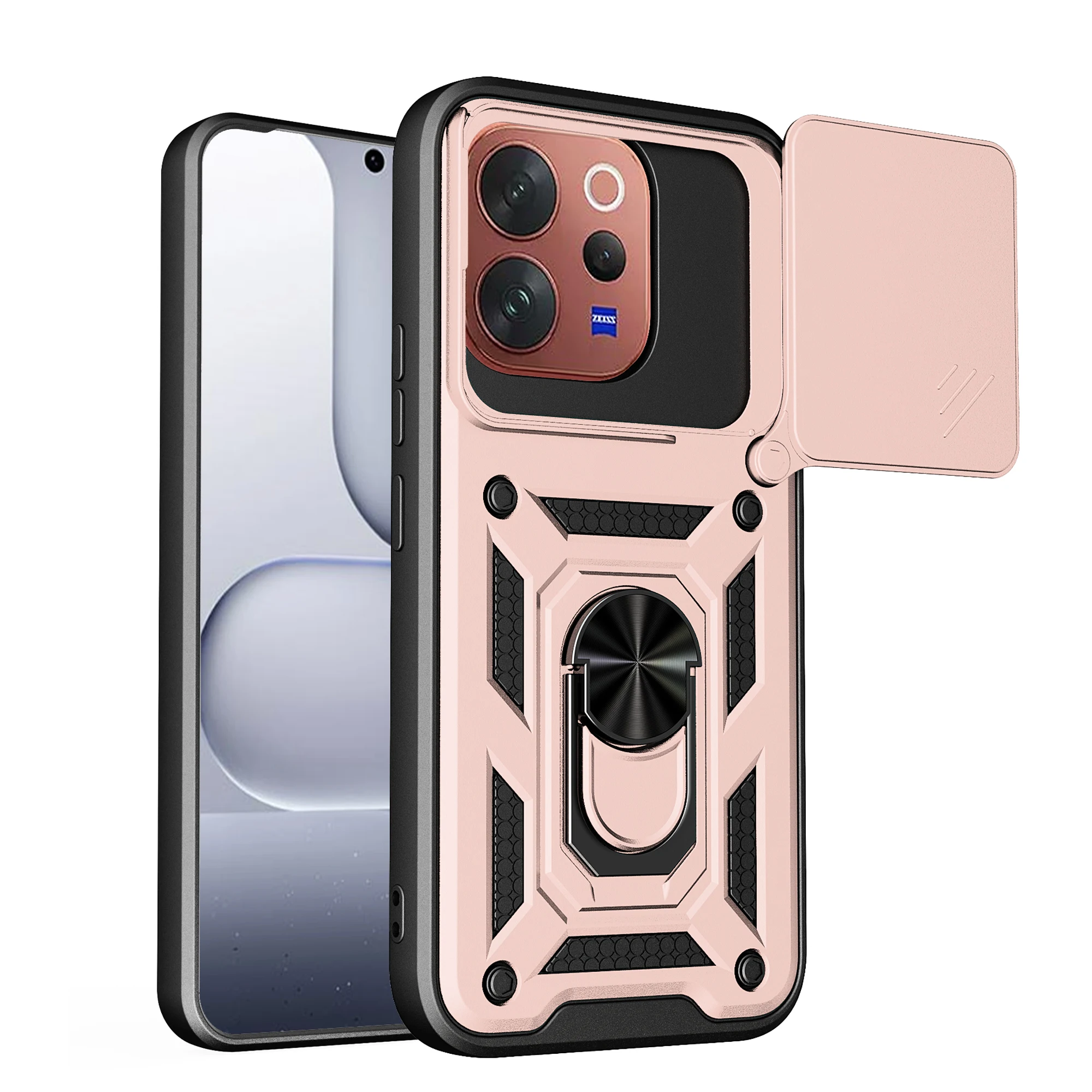 Enhanced Shockproof Armor Case with Slide Camera Protection and Ring Stand