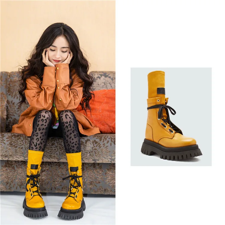 

Ботильоны для отдыха на платформе и толстом каблуке, теплые ботинки на шнуровке, уличная женская обувь, размер 43
