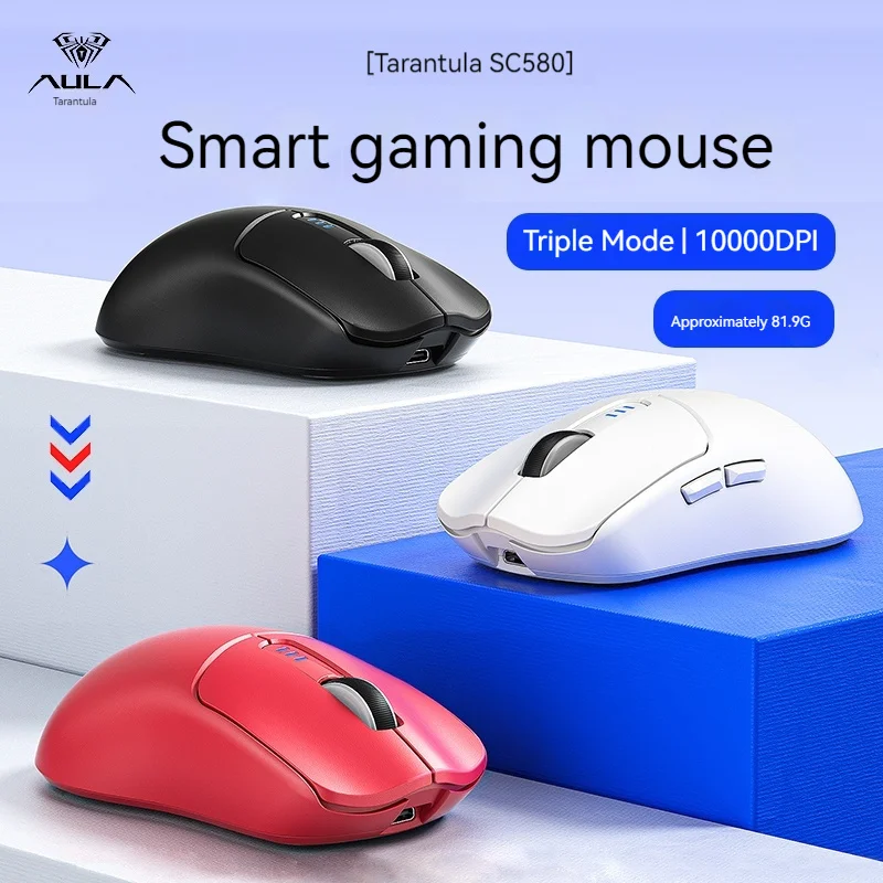 

New Aula Sc580 Gaming Mouse Tri-mode Rechargeable Ergonomic Bluetooth Mouse 10000 Dpi Wireless Bluetooth Mice For Office Gaming
