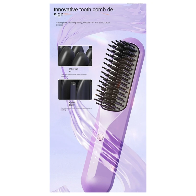 Rechargeable Hot Comb Cordless Hair Brush Straightener Heat Pressing Combs Electric Comb Anti Burn Fast Heating 3