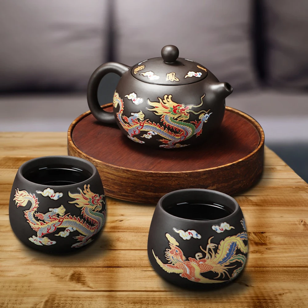 Dragons Phoenixs Purple Clay Teapot Hand-made Color-changing Purple ...