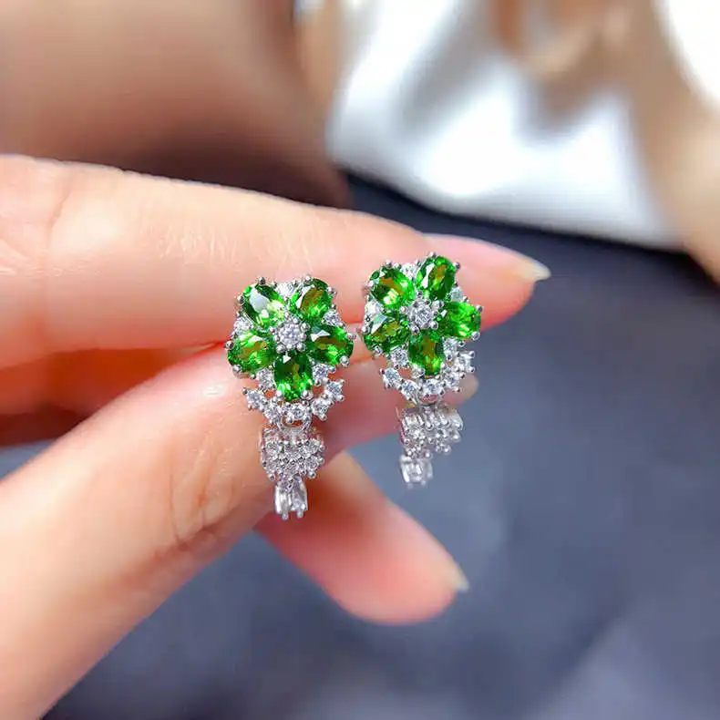 

Серьги с натуральным изумрудом XS, модные стильные серьги с зеленым драгоценным камнем в японском и корейском стиле