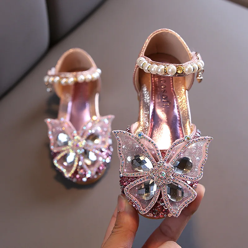 Children's Party Wedding Children Shoes Sequin Lace Bow Kids Shoes Cute Pearl Princess Dance Single Casual Girls Shoe leather shoes mary jane shoes girls shoes girls flats