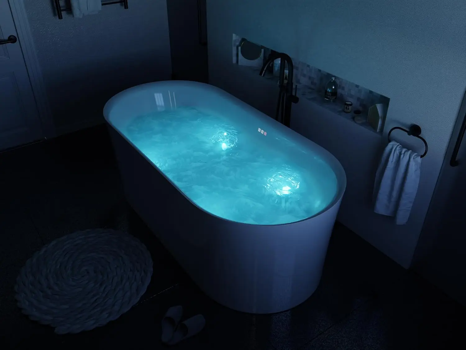 67" Freestanding Jetted Bathtub White Acrylic Air Jetted Free standing Bath tub Jerico Series Soaking Tub, Drain and Overflow