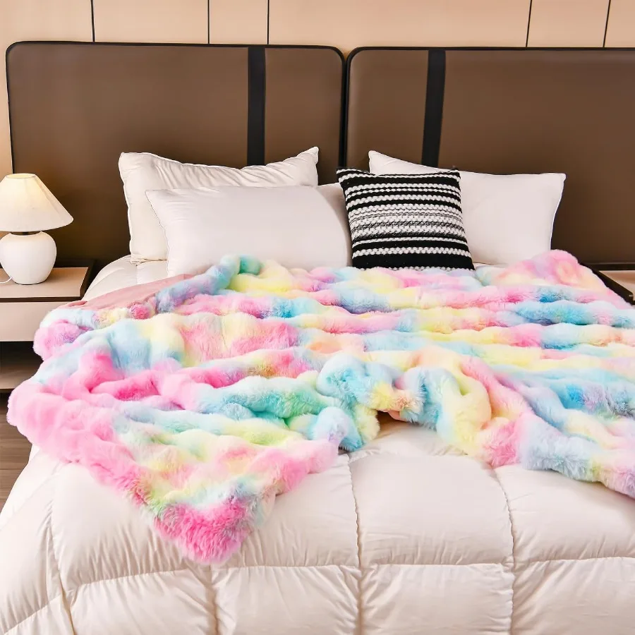 HD Faux Fur Throw Blanket for Couch: Fluffy Cozy Soft Plush Luxury Thick Fuzzy Fleece Blanket Perfect for Sofa Bed Bedroom Livi