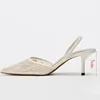 Brand Designer White Women Wedding Pumps Mesh Embroidered Flowers Back Strap Sexy Slingback High Heel Dress Shoes for Ladies 6