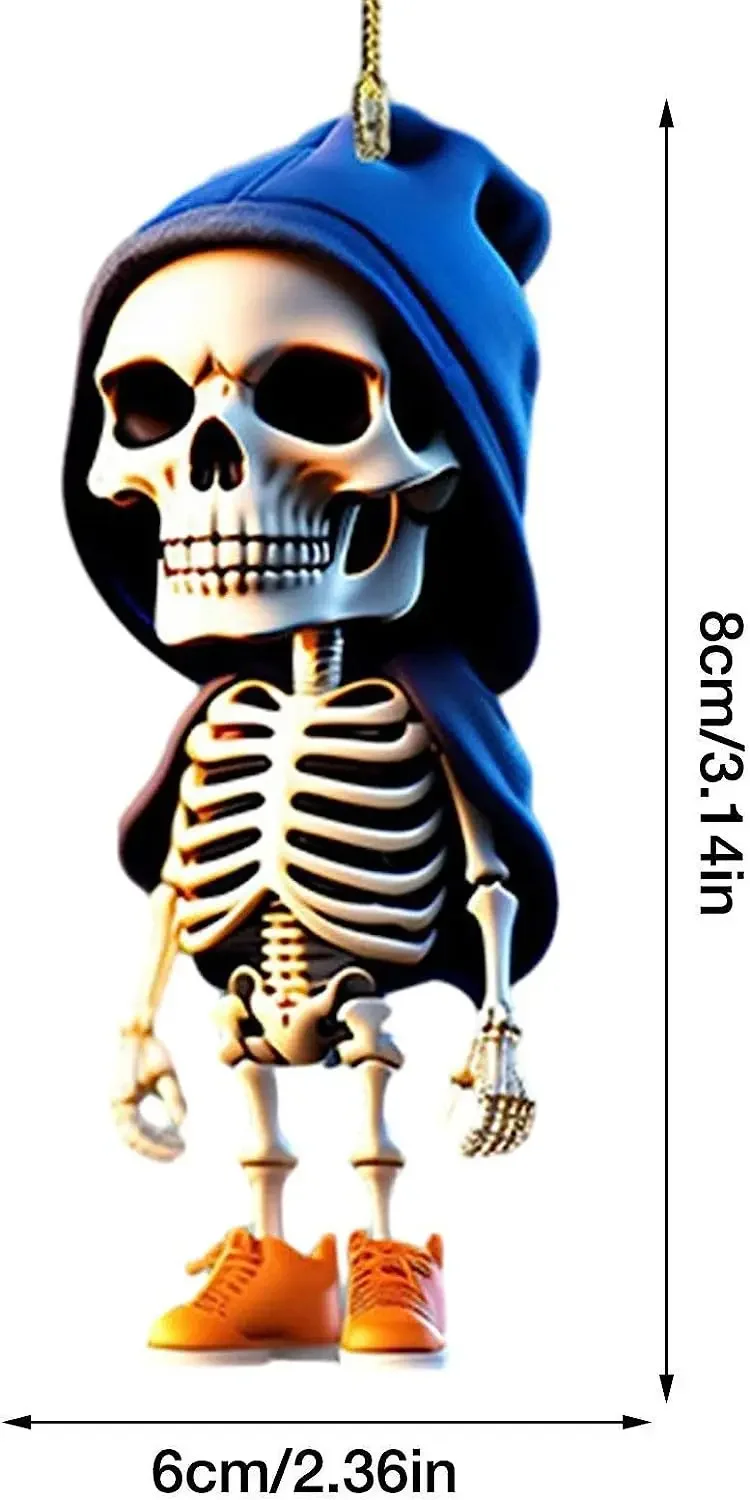 New Cool Skeleton Figurines Halloween Black Skull Statue Doll Resin Decoration Car Pendant,Best Present for Friends