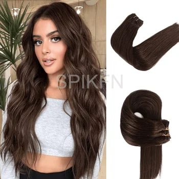 Ribbon Flat Weft Human Hair Extensions Sew In 14"-24" Natural Straight Hair Bundles 50g Silk Flat Hair Weaves Custom 3-7 days