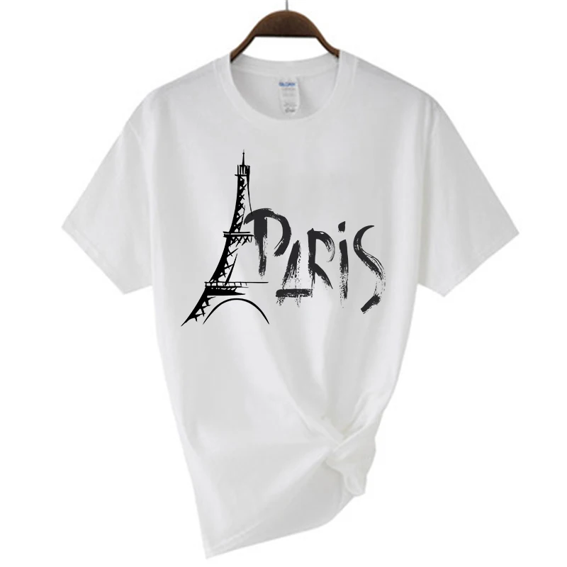 Camiseta de algodón con cuello redondo y Torre Eiffel romántica de París para hombre y mujer, marca unisex, camiseta informal de manga corta diseñada para verano_voghion.com