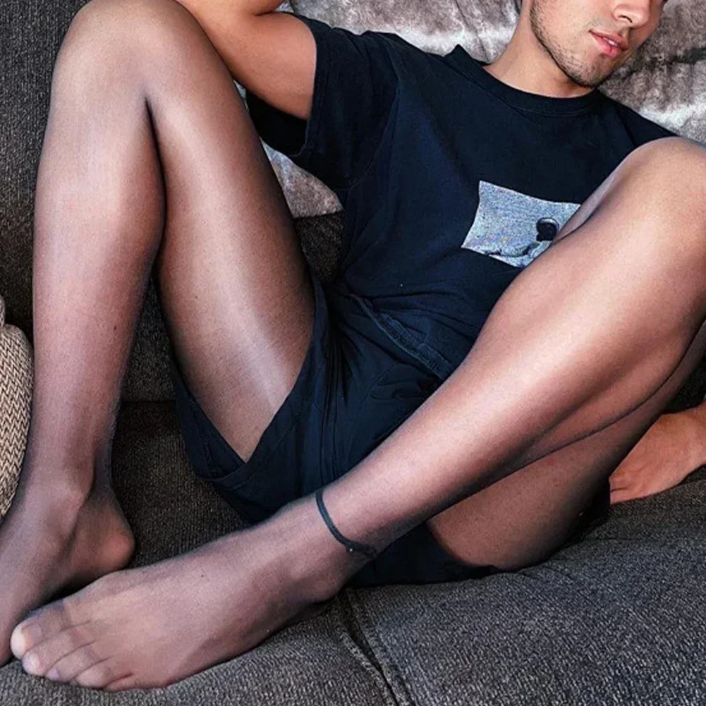 Men's Sexy Summer Seamless Stockings Silky High Waist Pantyhose Gray Transparent Lightweight Thin Erotic Male Pantyhose Socks