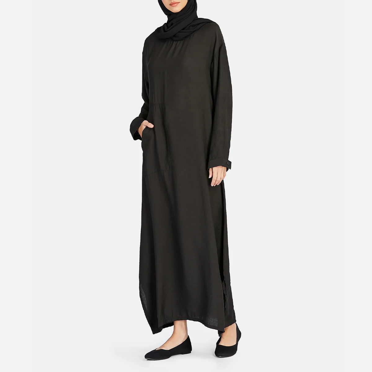 Long Casual Loose Retro Dress Women Islamic Fashion Abaya Lady Robe Femme Musulmane Solid Color Pockets Plus Size S-5XL Jilbab