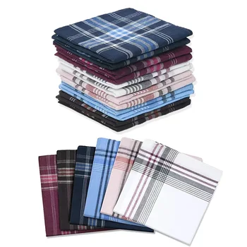 12pc Classic Stripe Plaid Handkerchiefs Men Women Pocket Sweat-absorbing Handkerchief Wedding Party Business Chest Towel Scarves