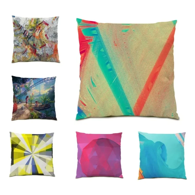 

Vintage Geometric Double Sided Pillow Cover Cojines 45x45 Retro Lumbar Cushion Cover Office Car Seat Pillowcase DE0621