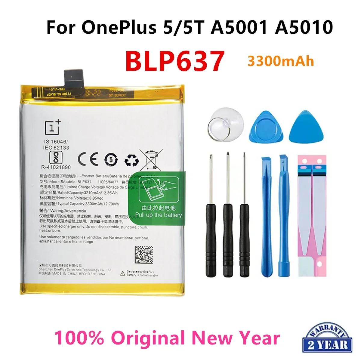 

100% Orginal BLP637 3300mAh Replacement Battery For OnePlus 5/5T A5001 A5010 Genuine Latest Production Phone Batteries+Tools