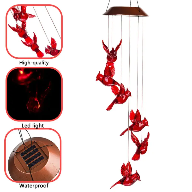 Cardinal Bird Solar Wind Chimes Cardinal Bird Decoration Wind