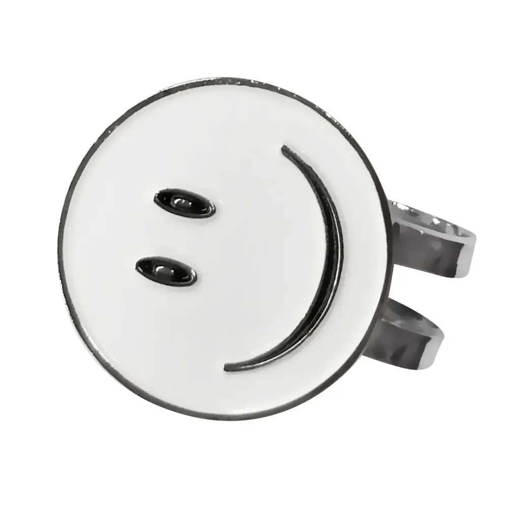 Cute Smile Face Pattern Golf Ball Marker with Magnetic Golf Hat Clip, White