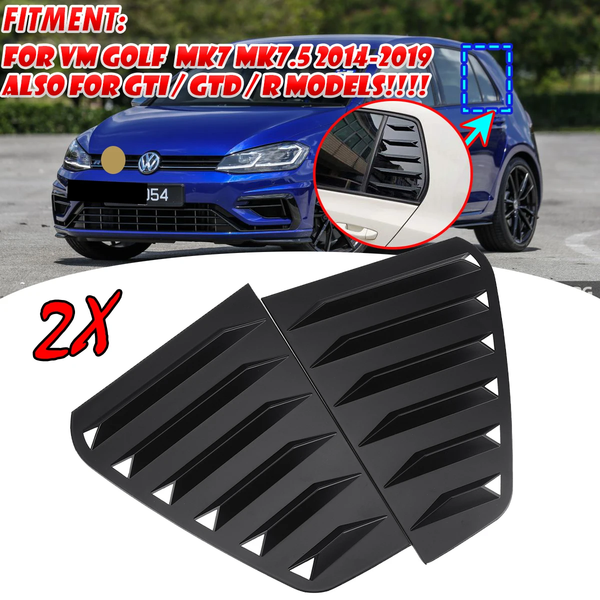 Pair Car Rear Window Louver Shutter Side Vent Cover Trim Case For Vw Golf Mk7 Mk7.5 2014-2019 Gti / Gtd / R Black/ Carbon Fiber