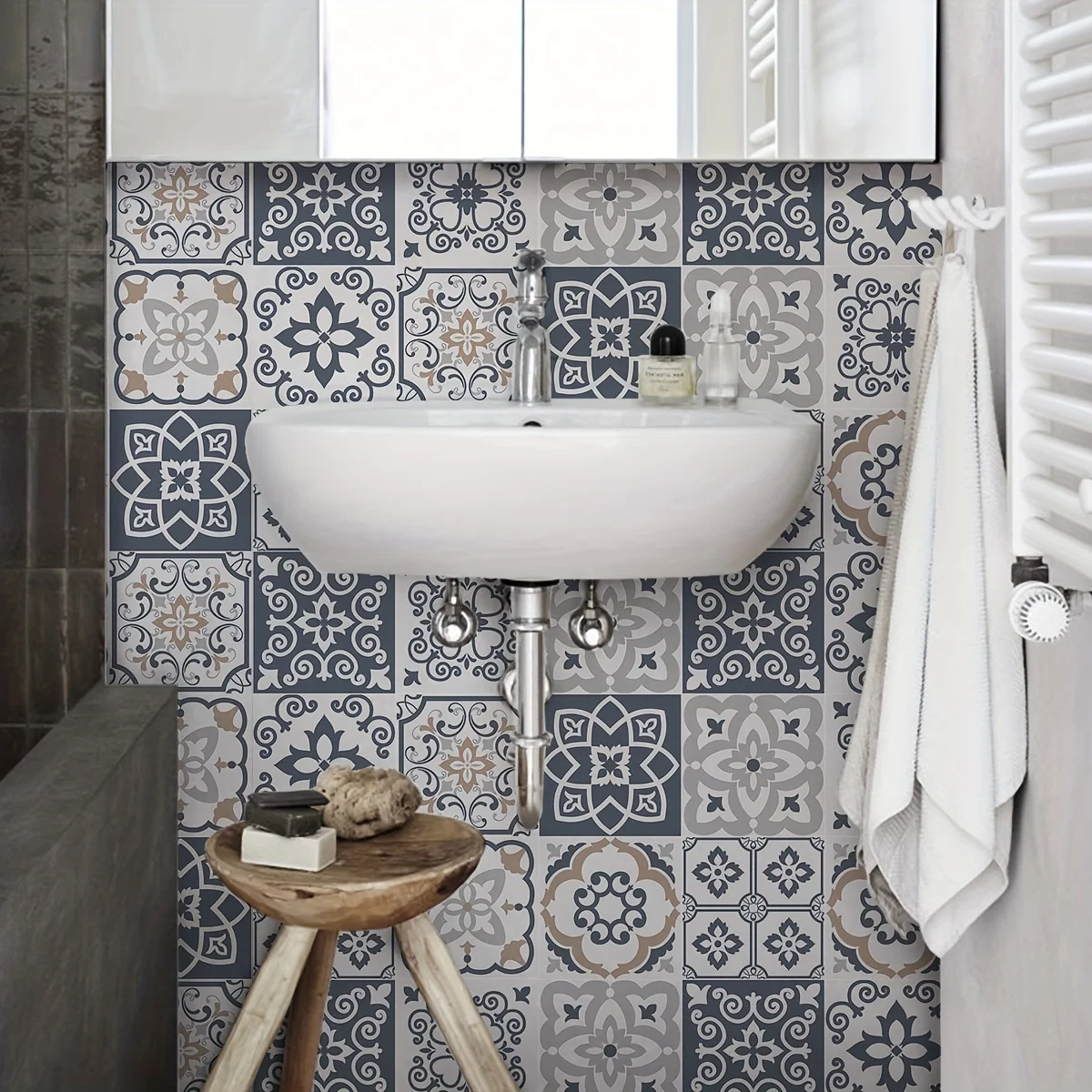 9PCS retro printing floral pattern home decoration floor stickers waterproof non-slip self-adhesive imitation ceramic tile stic