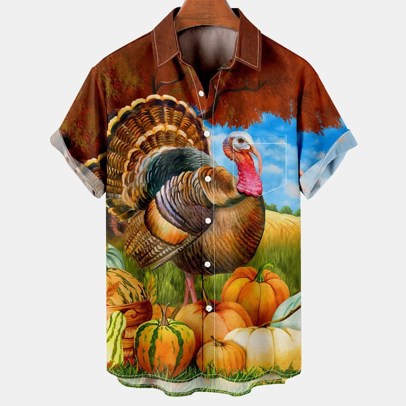 

Men's Casual Thanksgiving Turkey Print Shirt hawaiian-shirt Style A1