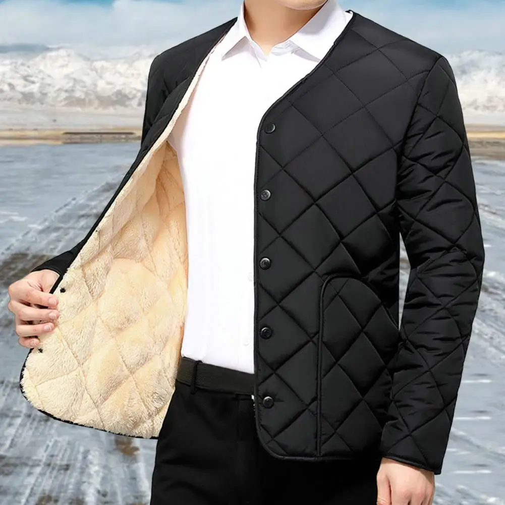 

Solid Color Down Padded Jacket Winter Down Padded Jacket for Men Stylish Outerwear with Fleece Lining Long Sleeves Multiple