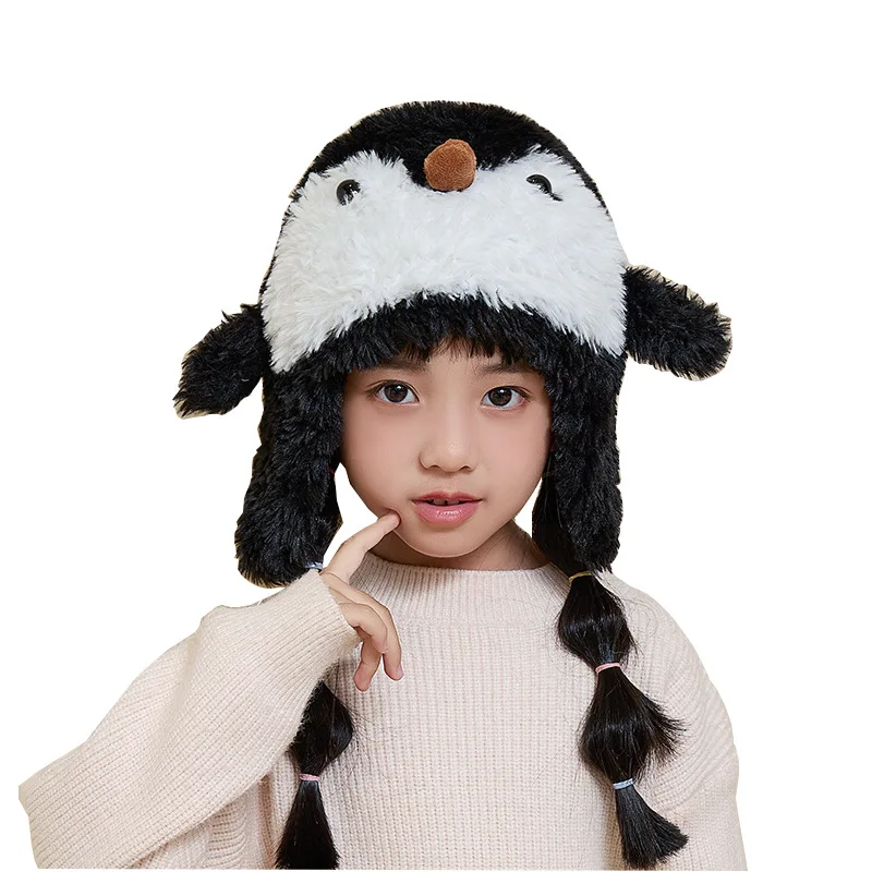 

Kids Hats for Men and Women Baby Cartoon Penguin Plush Ear Protection Hat Winter Cold Insulation Pullover Cap