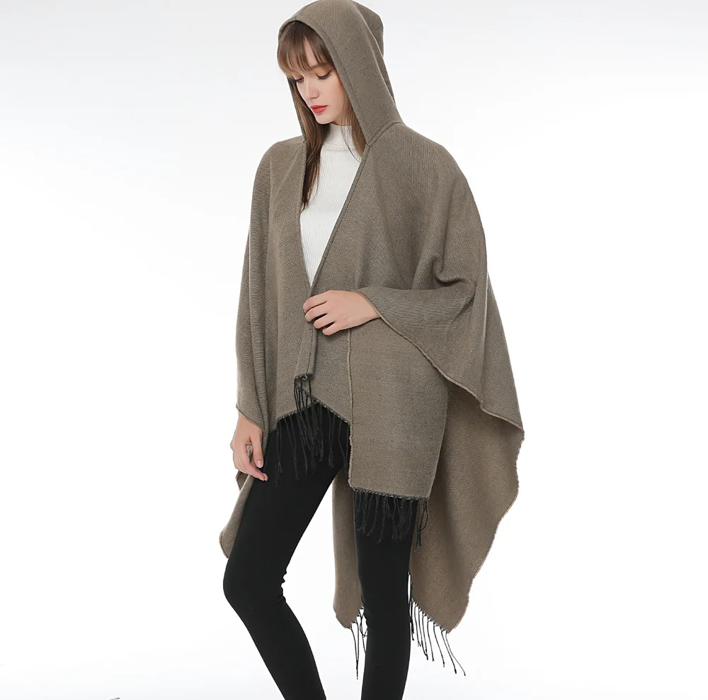 

Spring Autumn Britain Casual Black Split Couple Shawl Scarf Cloak Imitation Wool Poncho Lady Capes Khaki Cloaks