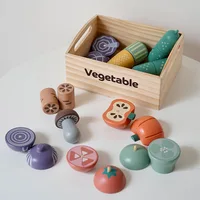 Wooden Pretend Play Kitchen Toys Cutting Food Accessories Set Fruit Vegetable Bakery Meat fish Early Educational Cognition Toys 5