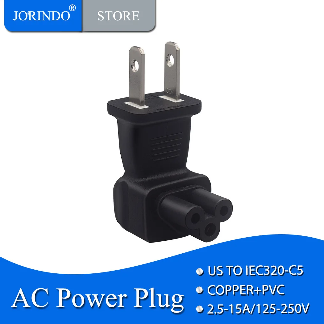 JORINDO 90 degrees US to C5 power plug power line adapter right Angle American standard plug to IEC320 C5 converter Plug Adapter