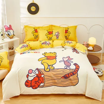 Set copripiumino Disney Winnie The Pooh, set copripiumino 3D Cartoon Bear con chiusura a cerniera con federe 75 * 50 cm per bambini adulti 1