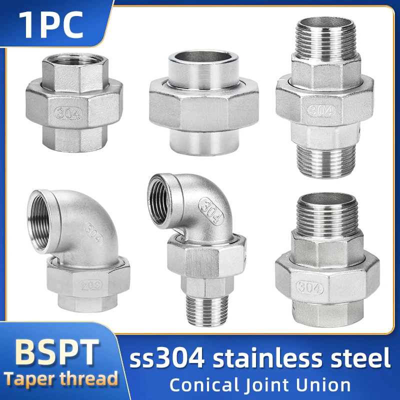 

1PCS 304 Stainless Steel Union Joint Coupling 1/4" 3/8" 1/2" 3/4" 1" 1-1/4" 1-1/2" 2" BSP Female Male Thread Cast Pipe Fitting