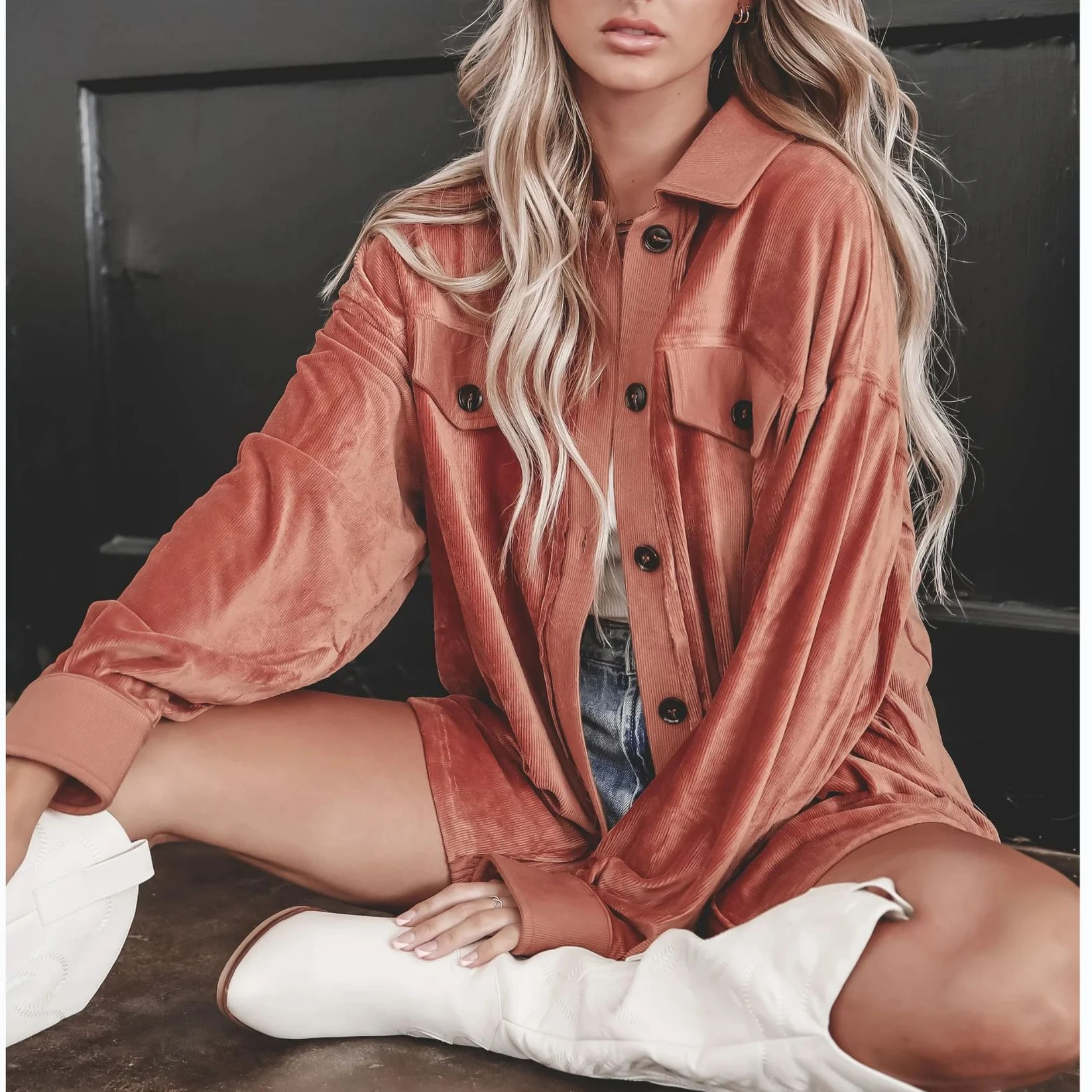 

Fashion Oversize Boho Jackets Outwear Vintage Lapel Long Sleeve Solid Coat Autumn 2022 Casual Velvet Loose Coats for Women