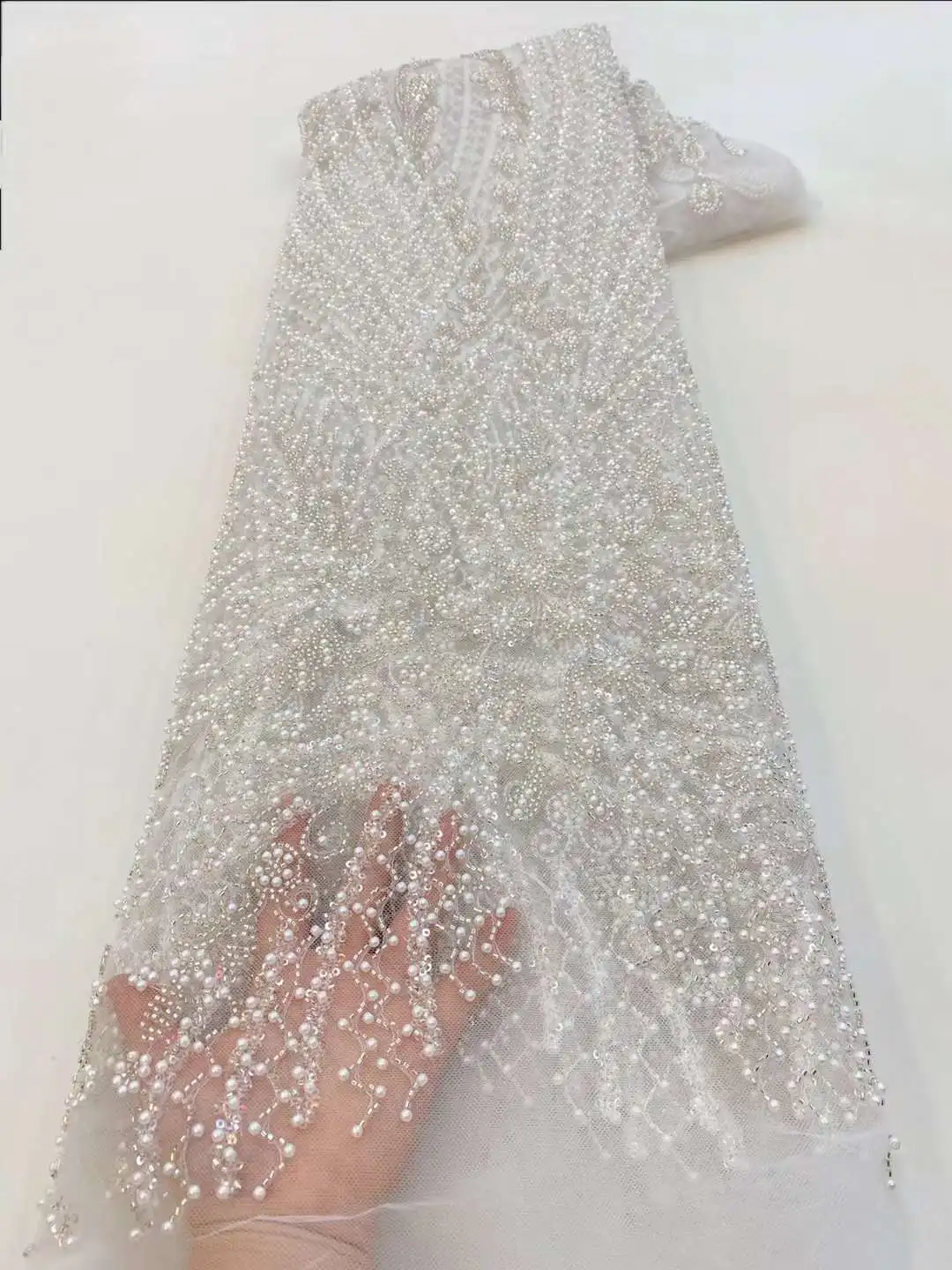 Sequins Jacquard Lace Fabric Brown Sequin Beaded Embroidery French Net Lace With Beads Nigerian Sequins